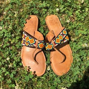 Leather & Beaded Handmade Sandals Size 38